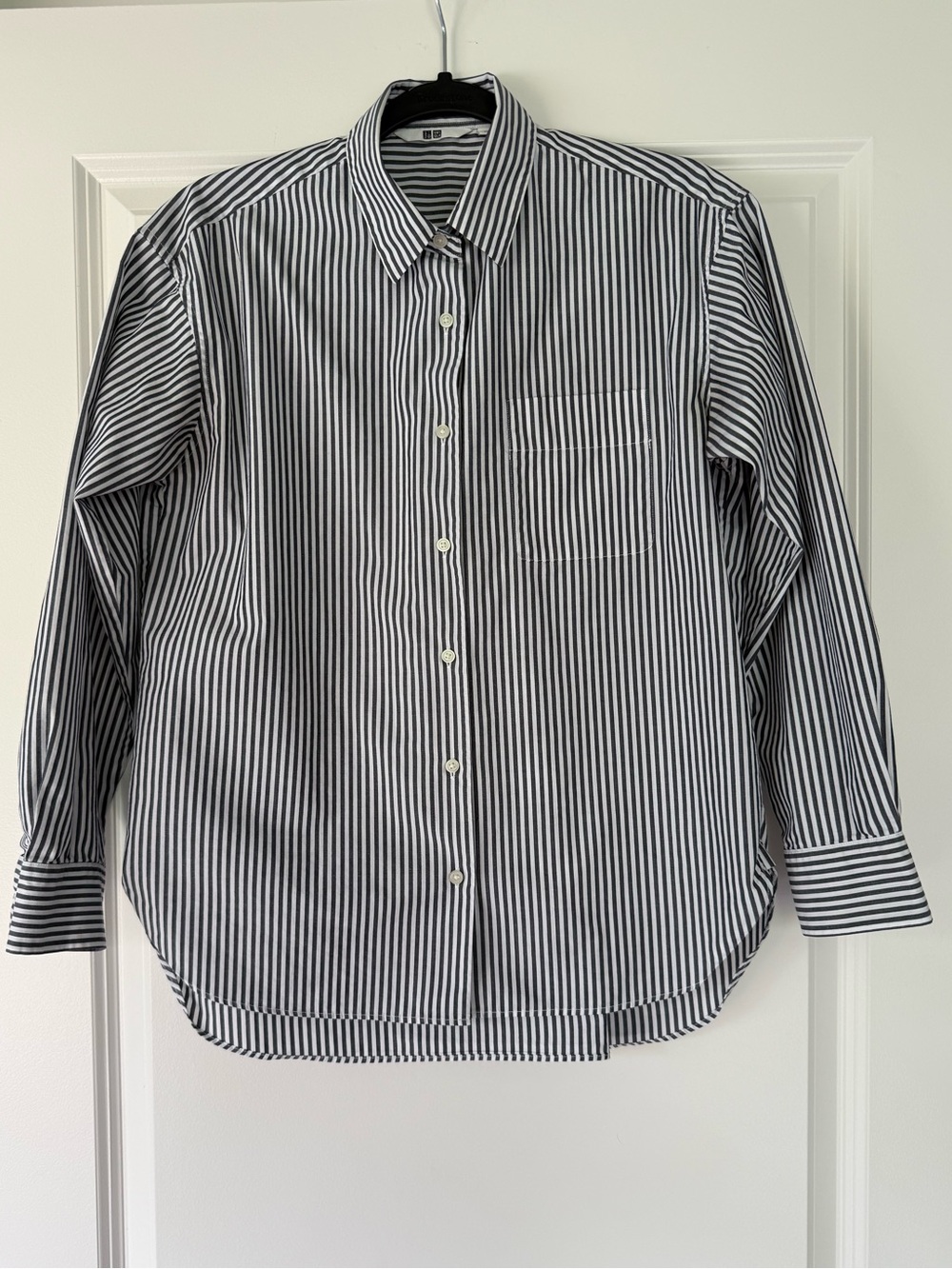 Uniqlo Black and White Vertical Stripe Button-Down Shirt